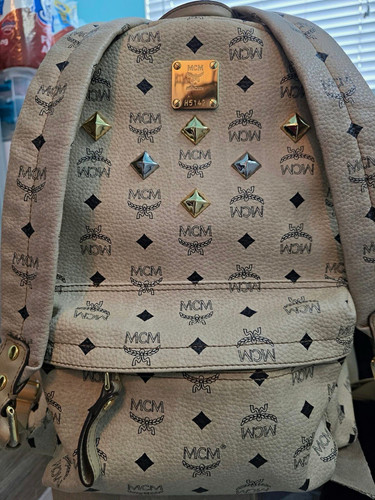 Mcm logo leather studded - leather,